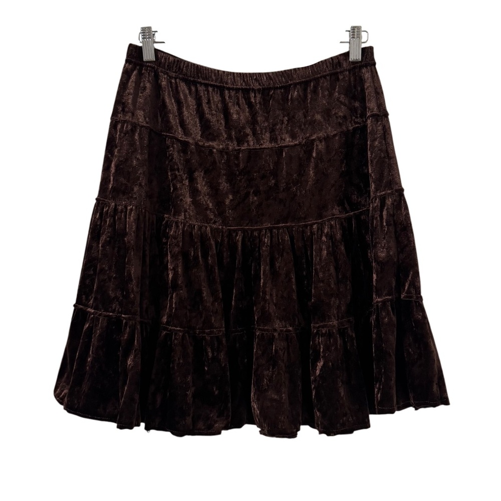 Wet Seal Velour Skirt Women Medium Vintage Y2K Brown Tiered Festival Boho Hippie